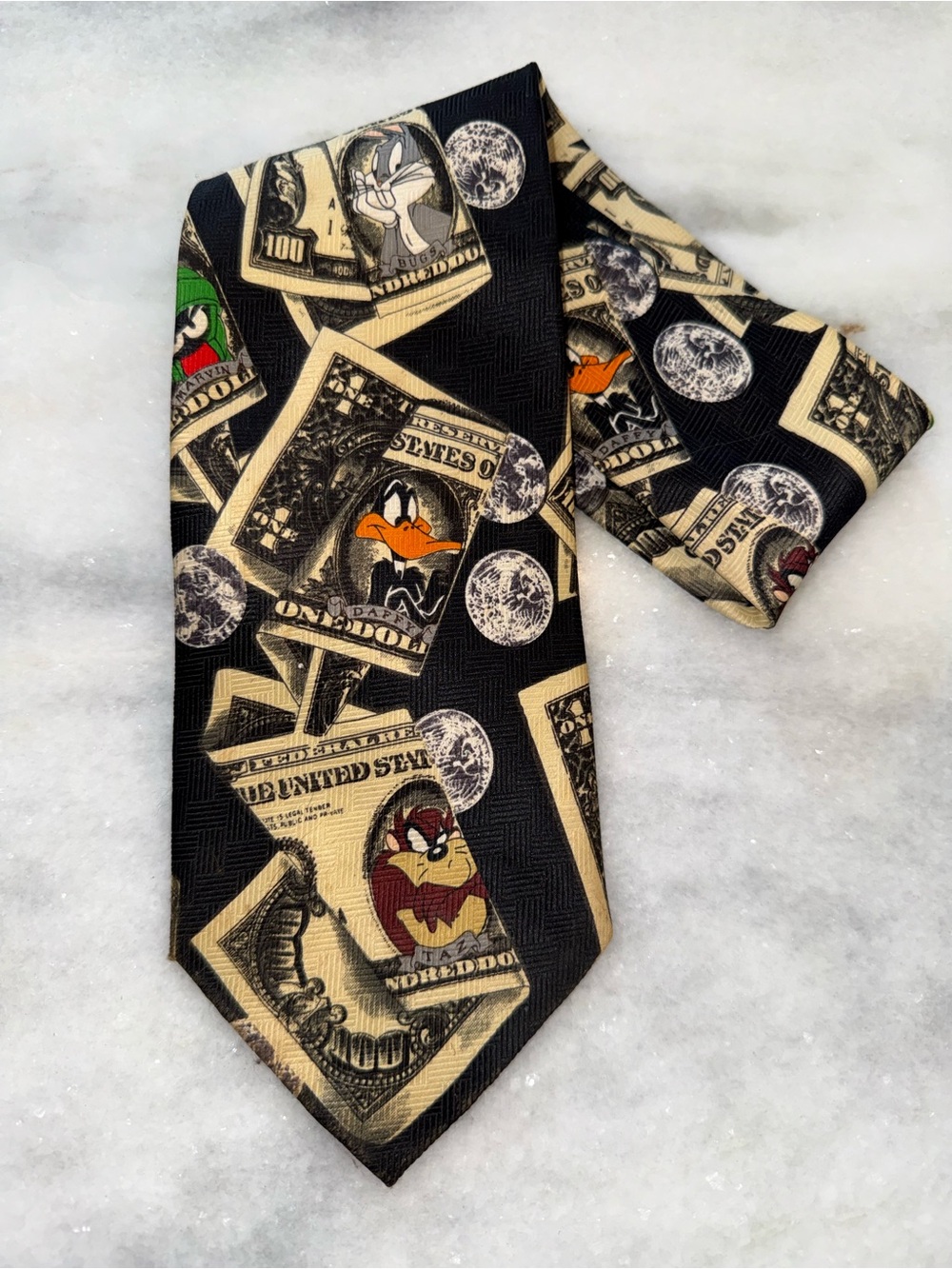 Vintage Looney Tunes Men's Necktie Tie-Tweety Marvin Taz Money Dollars